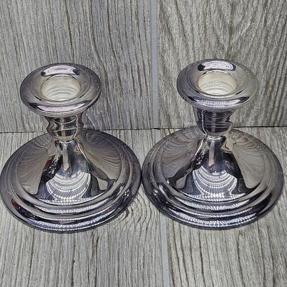 Vintage Gorham YC3003 Silver Plated Candlestick Holders Pair 3 Inch Table Decor - Picture 1 of 6